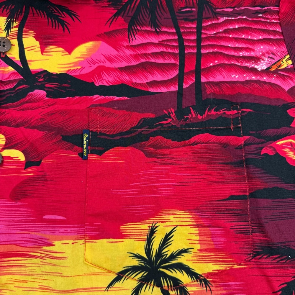 Palmwave Hawaiian Shirt Men XL Tropical Sunset Surf 100% Cotton Red Floral - Picture 4 of 8